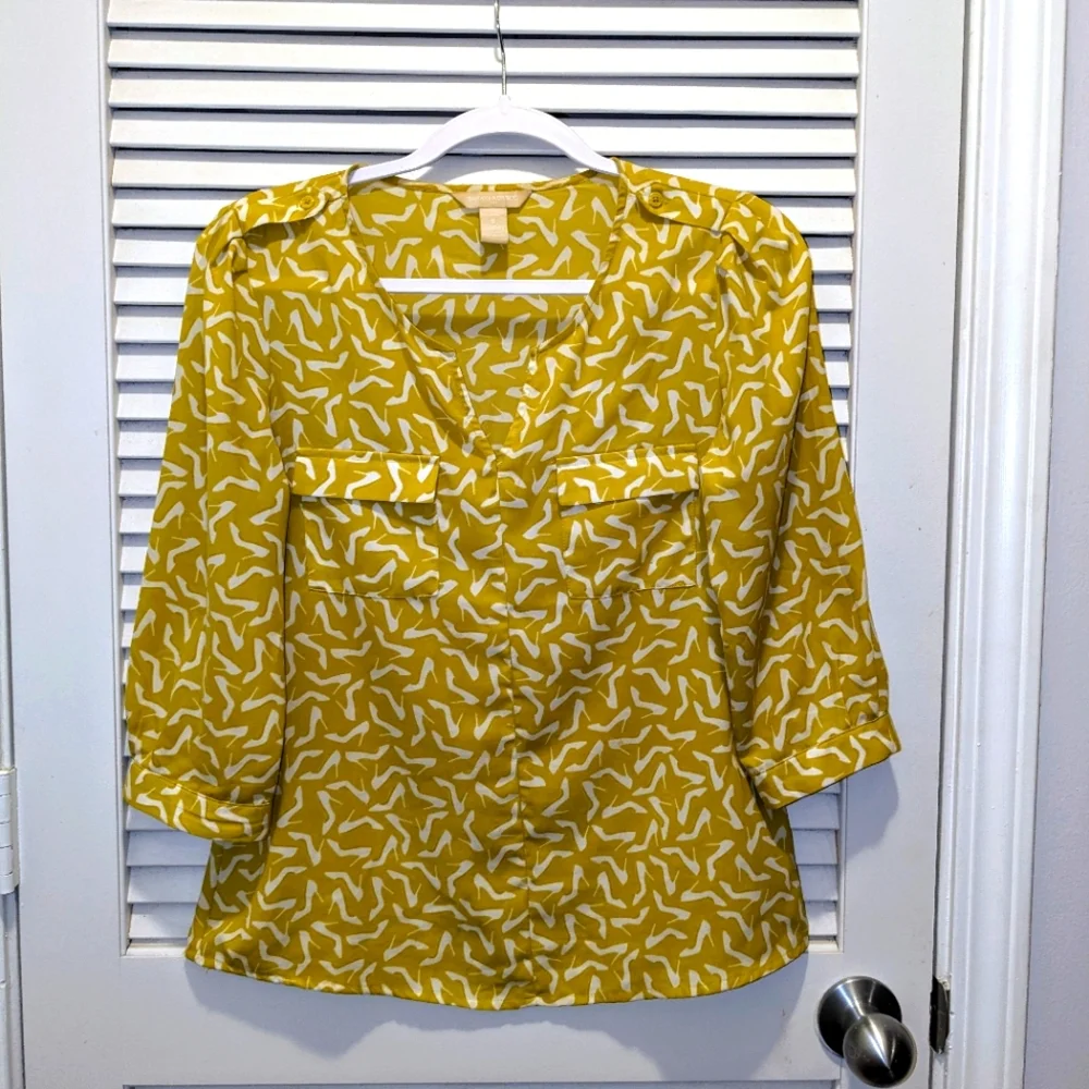 Banana Republic Long Sleeve Top Blouse Green Two Pockets Boho Retro Women's Sm - Picture 2 of 7